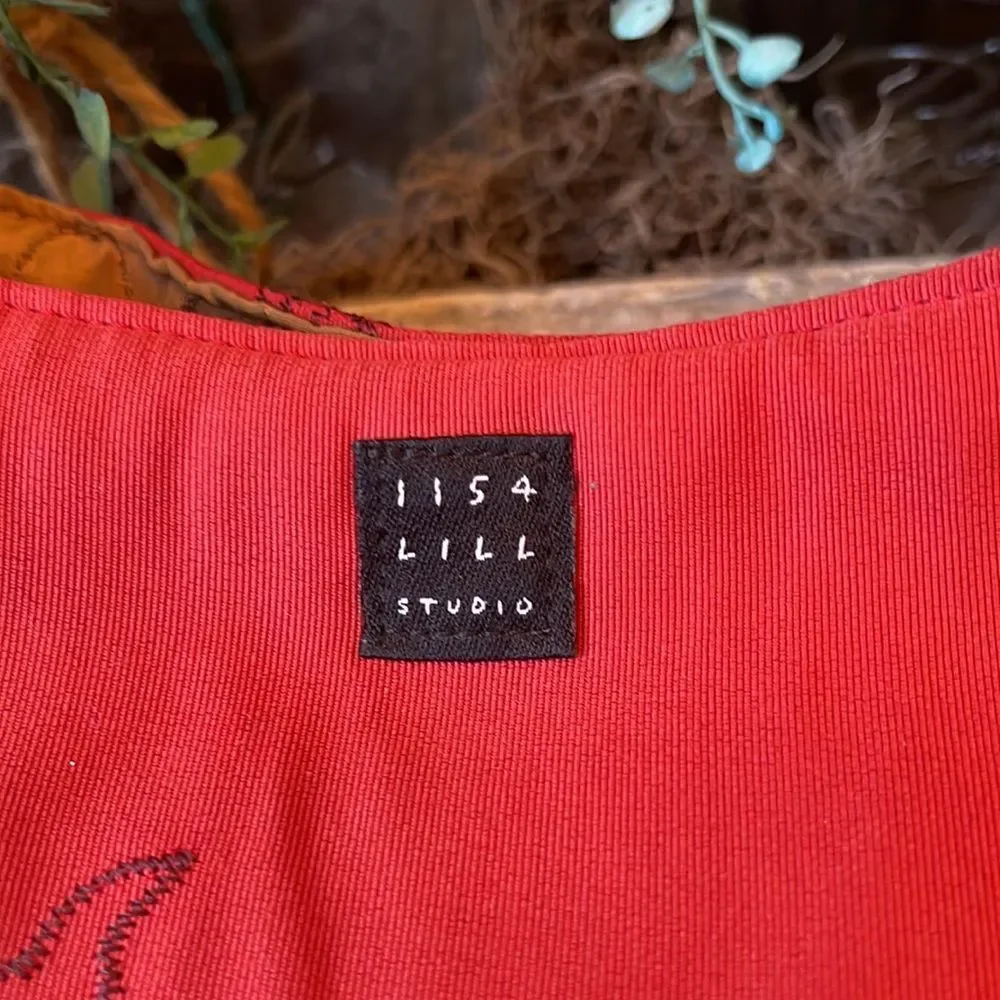 1154 Lill Studio Rust Red Floral Embroidered Shoulder Bag Chicago Boutique